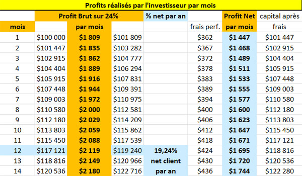 example of investment of your capital and earnings over 1 year